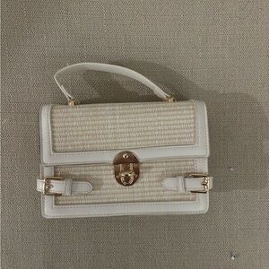 Cream and Tan Women's Handbag